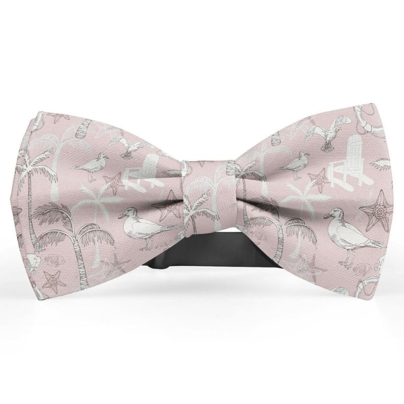 Sea Beach Theme Pink Bow Tie For Men