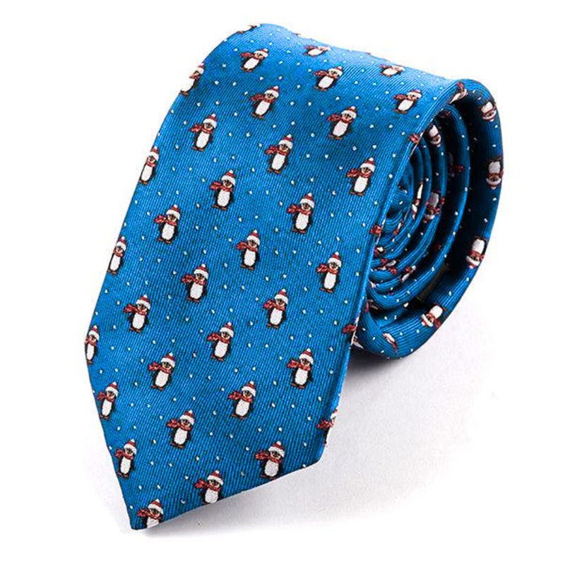 Tie Blue Penguin Traveller Xmas Motif For Men