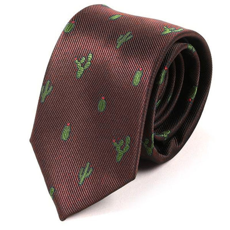 Tie Brown Cactus Motif For Men