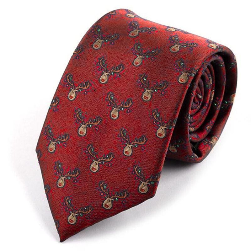 Tie Red Reindeer Xmas Motif For Men